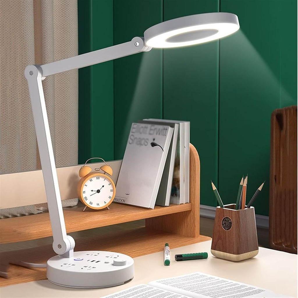 LED Desk Lamp LED Desk Lamp, Adjustable Swing Arm Table Lamp, Eye Protection Dimmable Office Lamp with 2 USB Charging Ports, 4 AC Power Outlets, Phone Stand Desk Lamp