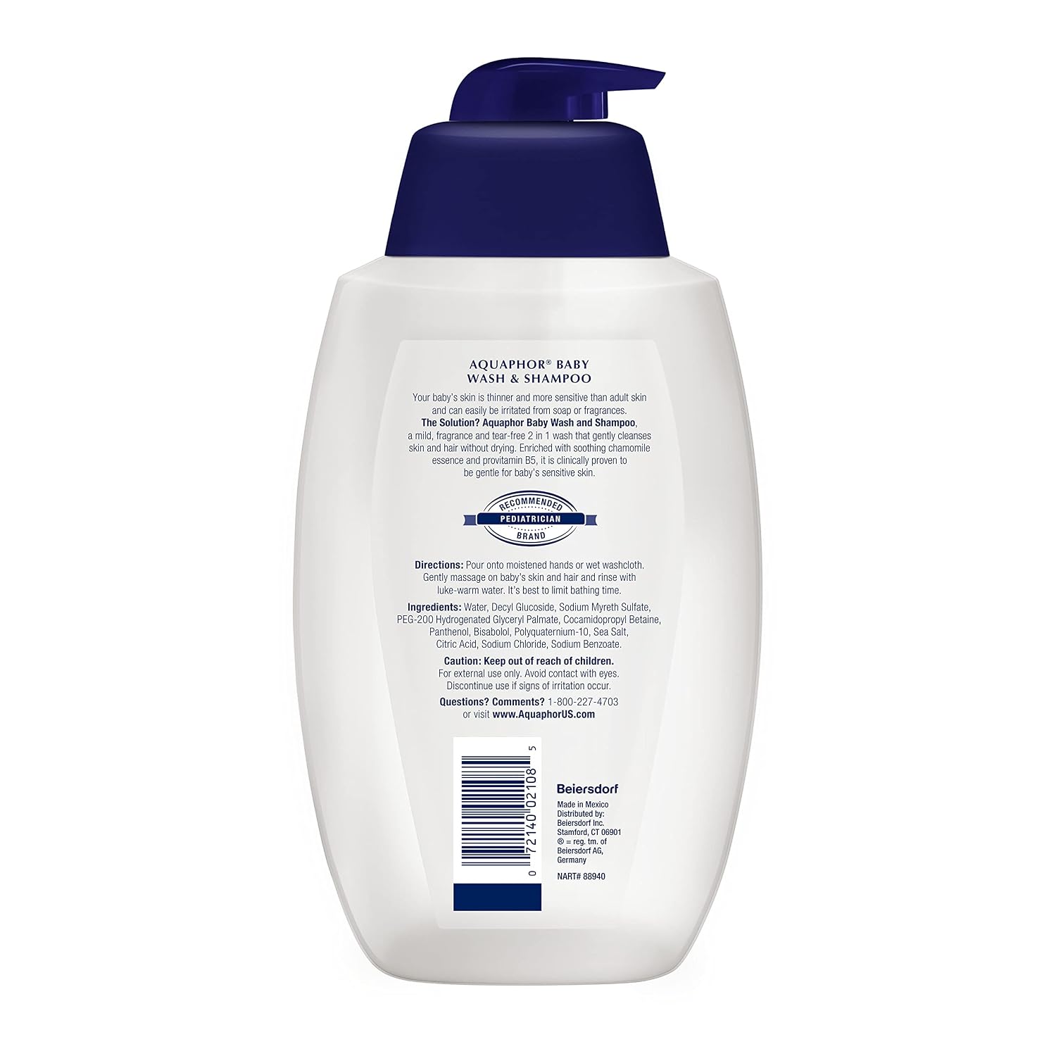 Aquaphor Baby Wash and Shampoo, Unscented Baby Shampoo and Wash, 25.4 Fl Oz Pump Bottle (Pack of 12)