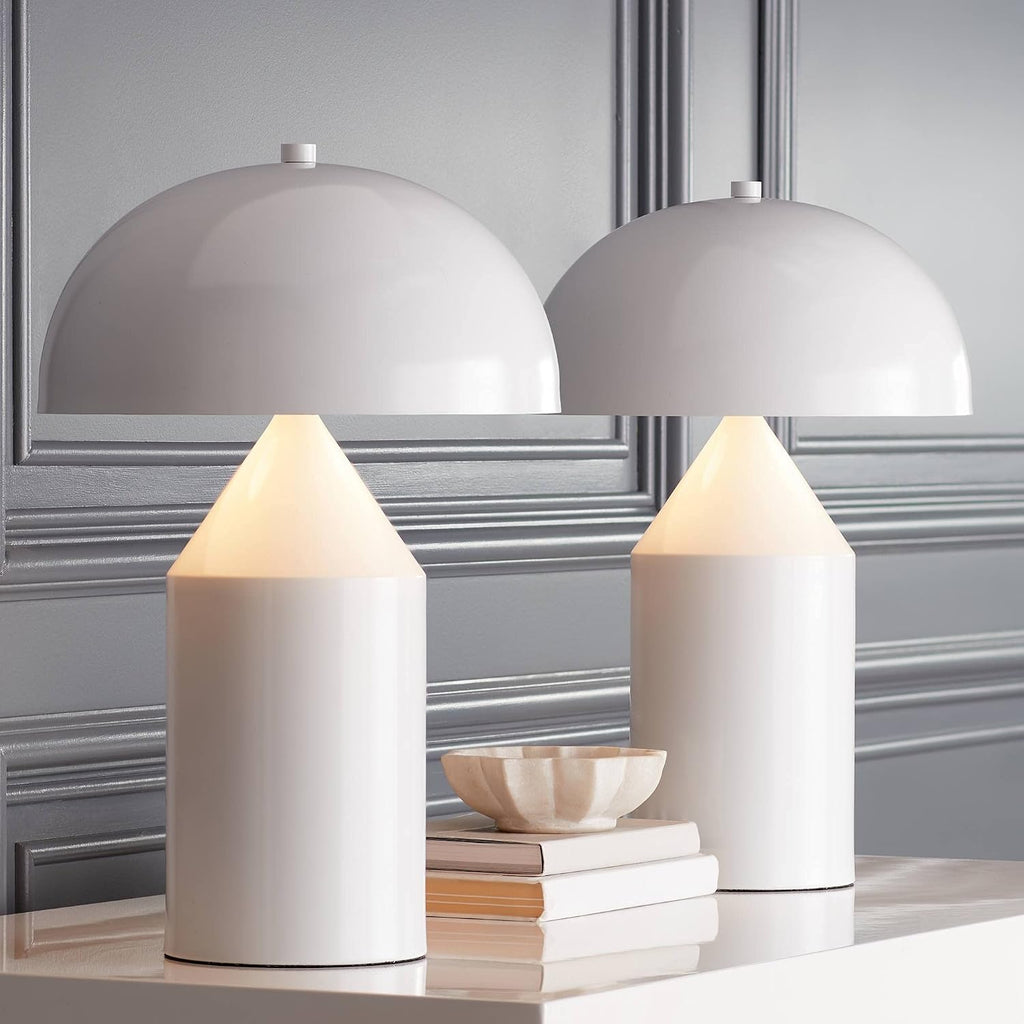360 Lighting Felix Modern Cottage Accent Table Lamps 19' Tall Set of 2 White Tapered Geometric Metal Mushroom Dome Shade for Bedroom Living Room House Home Bedside Nightstand Office Family