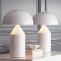 360 Lighting Felix Modern Cottage Accent Table Lamps 19' Tall Set of 2 White Tapered Geometric Metal Mushroom Dome Shade for Bedroom Living Room House Home Bedside Nightstand Office Family