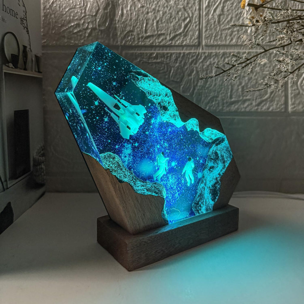 Space Resin Lamp - Handmade Galaxy Resin Night Light with USB Port, Variable Lights, Space Gifts for Adults, Astronaut Enthusiast Collectibles, Unique Birthday Gifts for Him & Her (10'x6')