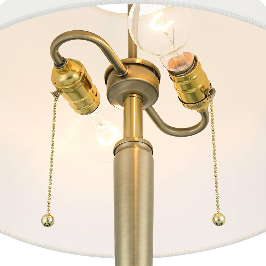 Possini Euro Design Brandi 27 1/2' Tall Modern Glam Luxury Table Lamp Pull Chain Gold Brass Finish Metal Marble Single White Shade Living Room Bedroom Bedside Nightstand House Office Home Reading