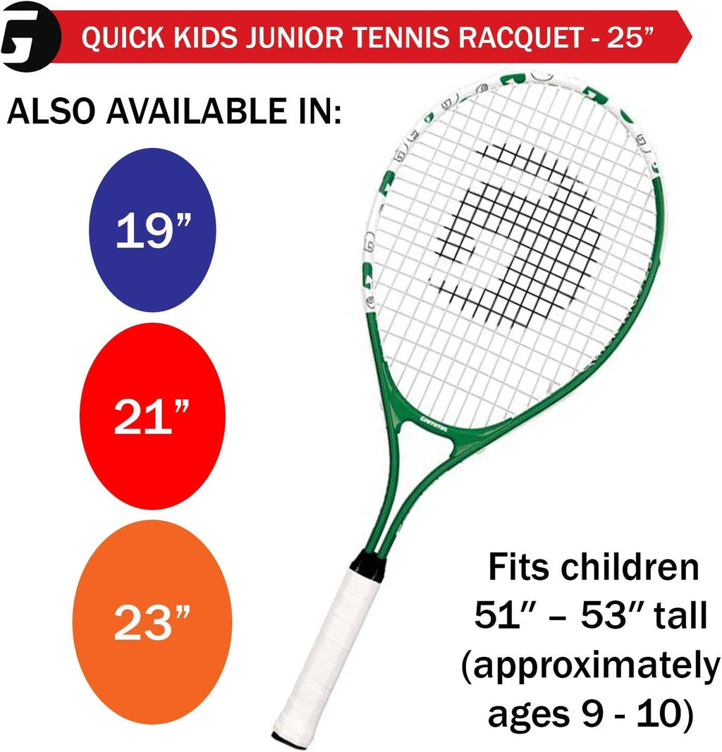 Gamma Quick Kids 25' Inch Junior Tennis Racquet Set or Kit Bundled with a 60-Pack Bag of Gamma Kids Bright Green/Dark Green Felt Training Transition Balls