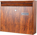 Exquisite Mailbox Simple Mailbox Metal Post Box Rectangular Drop Box Creative Wooden Texture Parcel Box with 2 Keys and Lock Suggestion Box Safer
