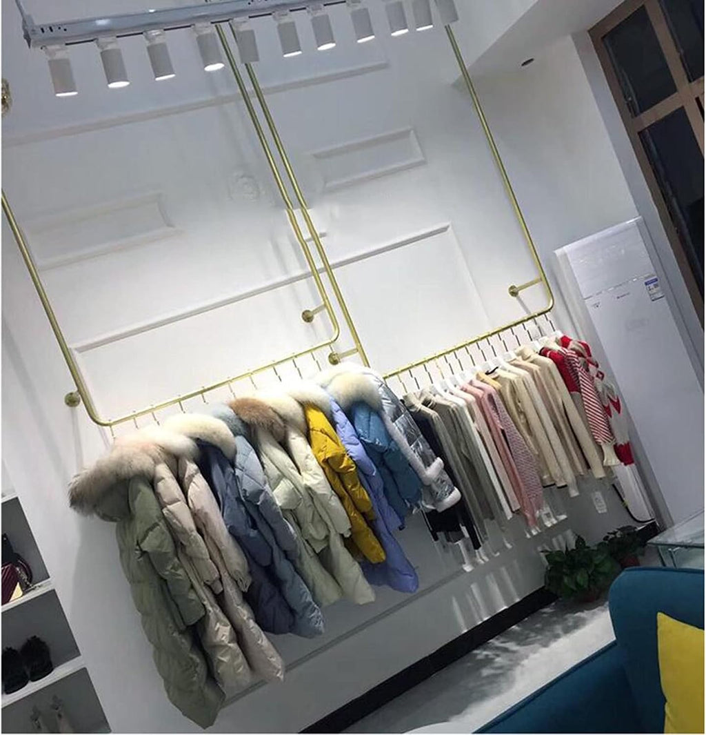 Clothing Store Display Racks, Wall-Mounted Heavy-Duty Clothes Rails, Detachable Clothes Storage Racks, Metal Ceiling Hangers for Bridal Shops(Golden-80Cmx125Cm