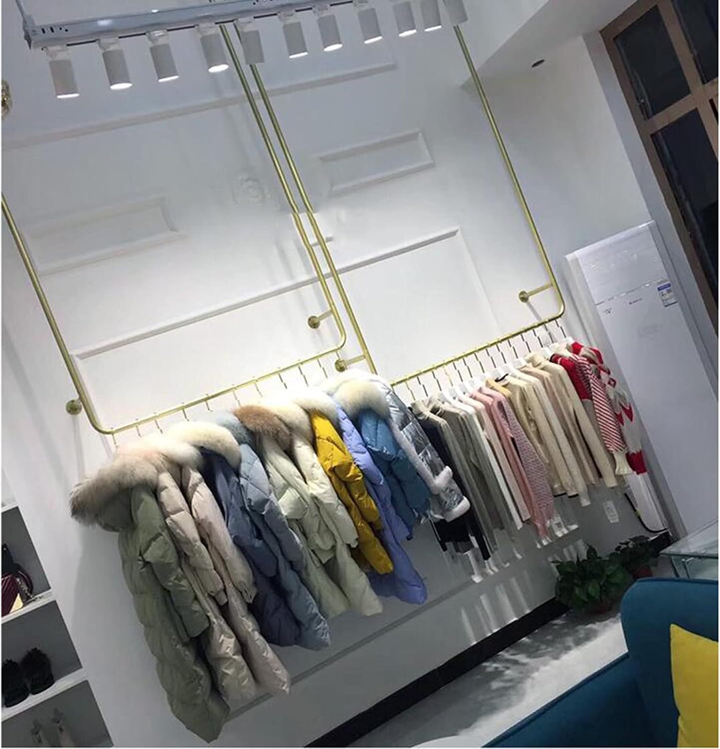 Clothing Store Display Racks, Wall-Mounted Heavy-Duty Clothes Rails, Detachable Clothes Storage Racks, Metal Ceiling Hangers for Bridal Shops(Golden-80Cmx125Cm