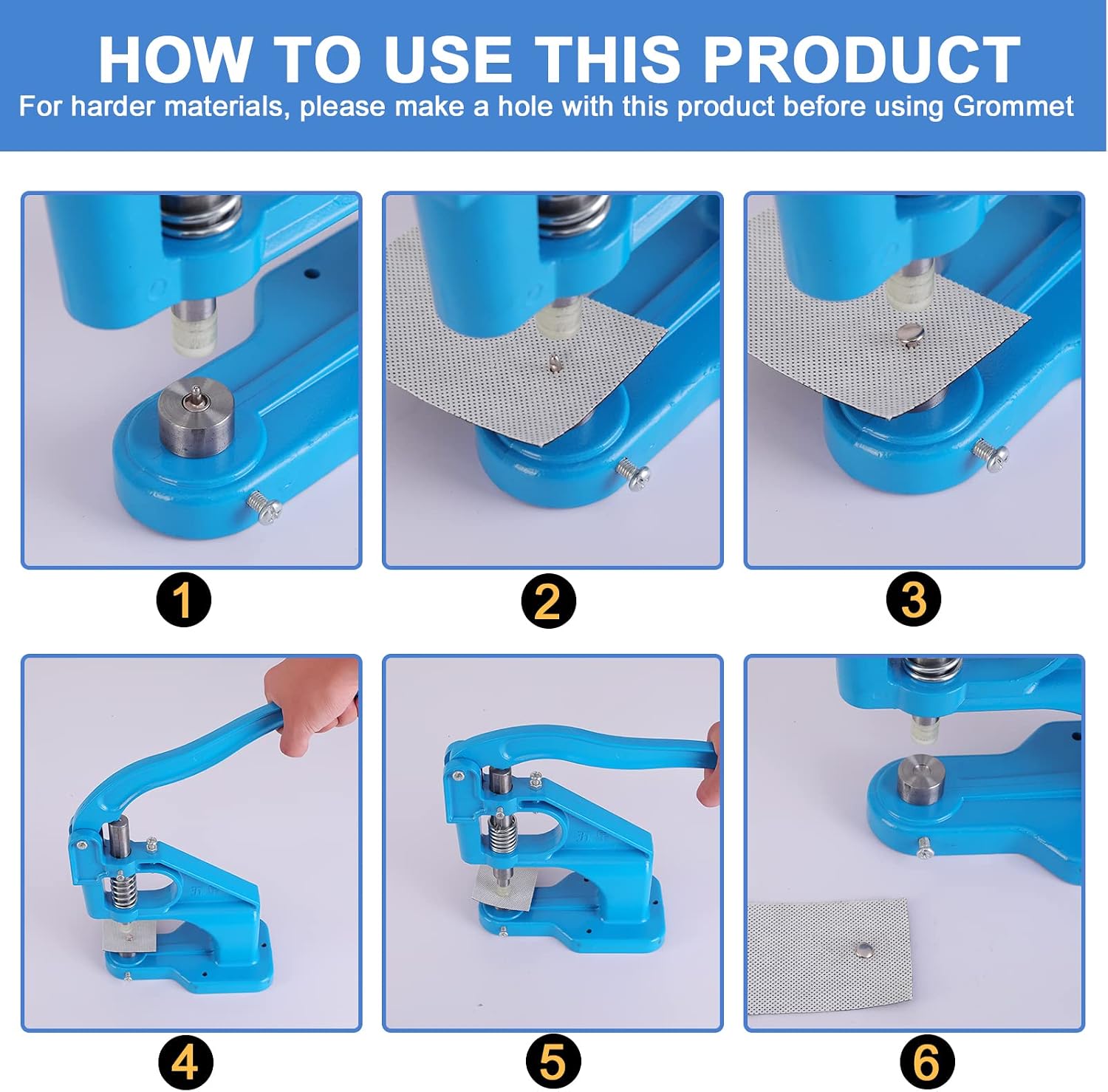 Hand Press Grommet Machine, Grommets Eyelet Tool Kit, Eyelet Punch Tool Kit with 1800 Pcs Grommets Eyelet and 9 Dies for Snap Buttons, Rivets Setting,Curtains,Belts,Bags,Shoes,Awning,DIY Craft