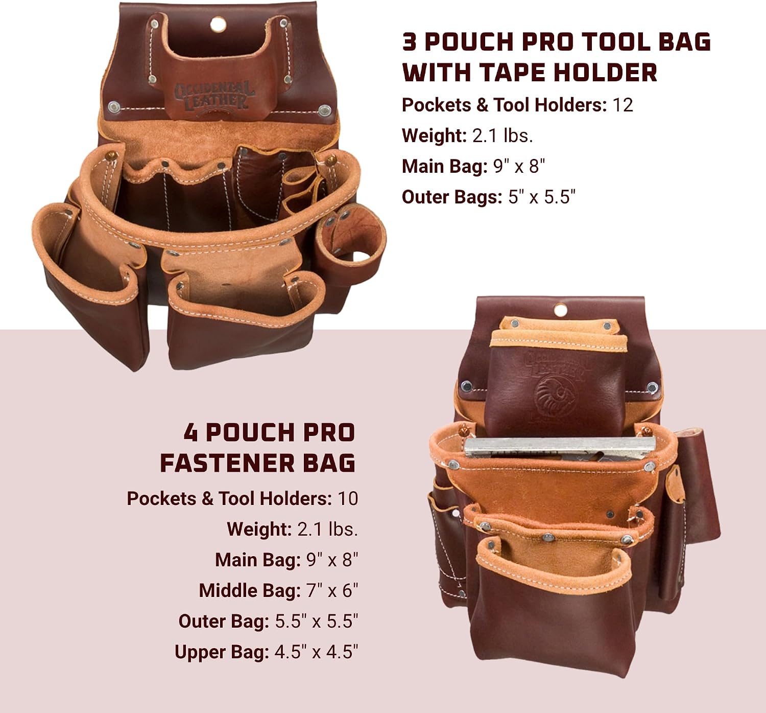 Occidental Leather Seven Bag Framer Set - X-Large - 23 Pockets & Tool Holders - Premium Top-Grain Leather - Made in USA