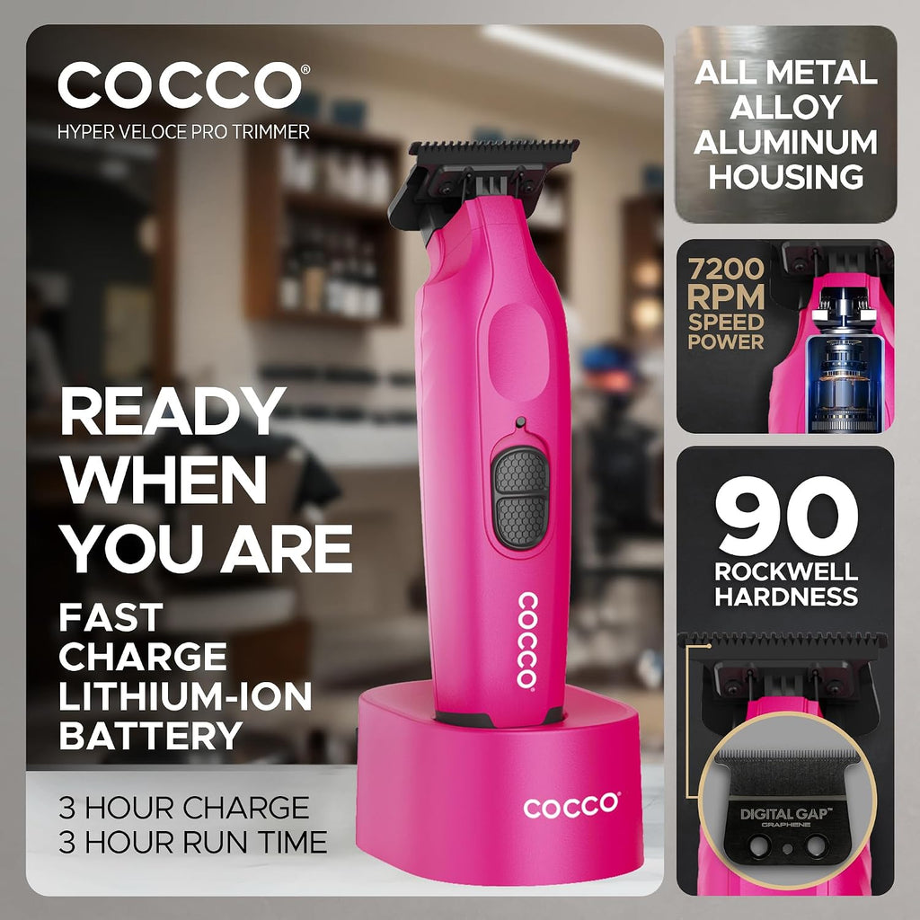Cocco Hyper Veloce Pro Trimmer, Digital Gap Graphene Blade Edger, High-Torque Brushless BLDC Motor, Cordless, All-Metal Design, Lithium-Ion Battery, Charging Base Included
