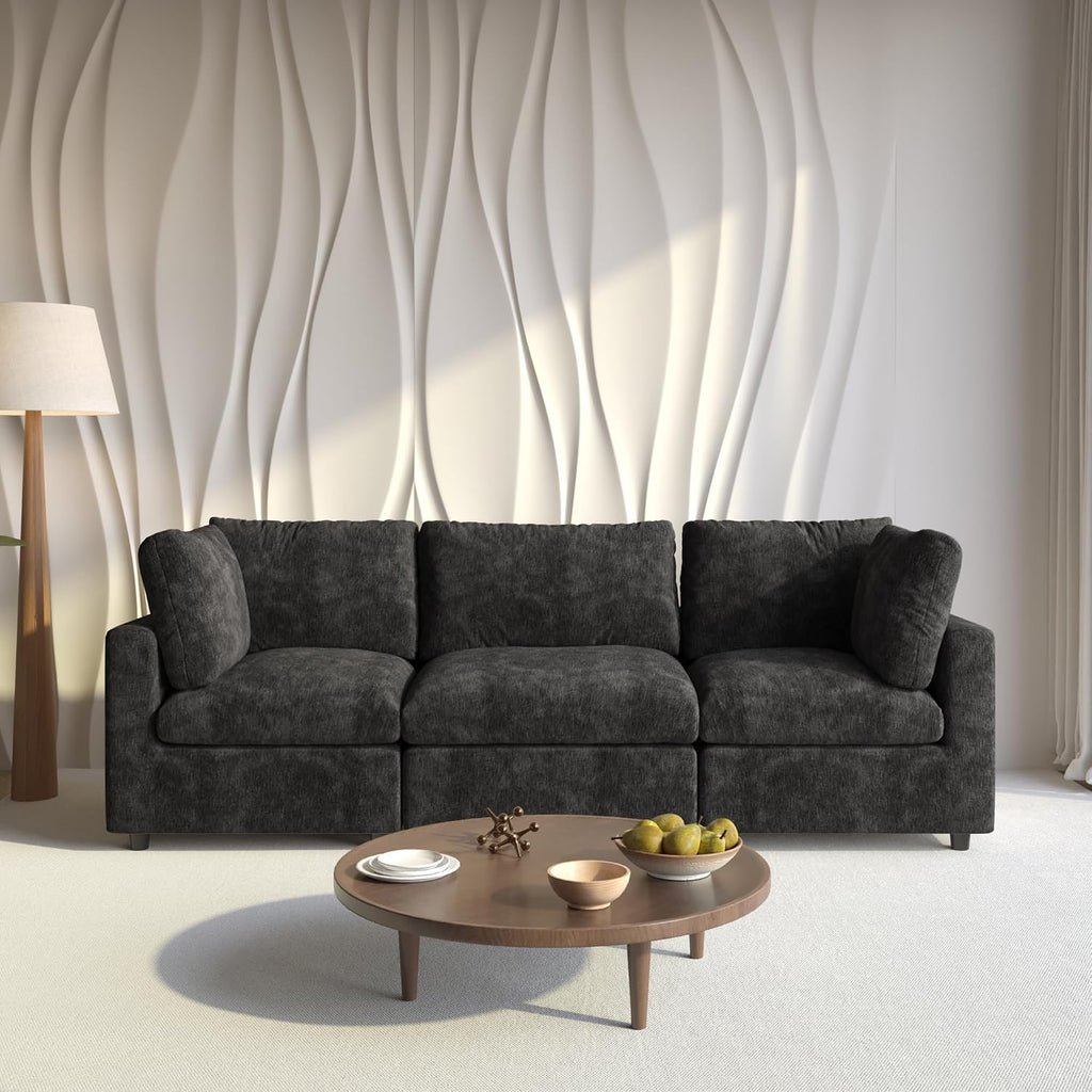 WJShome Cloud Sectional Couches for Living Room,100.5' Convertible Love Seat, 3 Seater Modular Sectional Sofa,Deep Seater Furniture Sets,Black