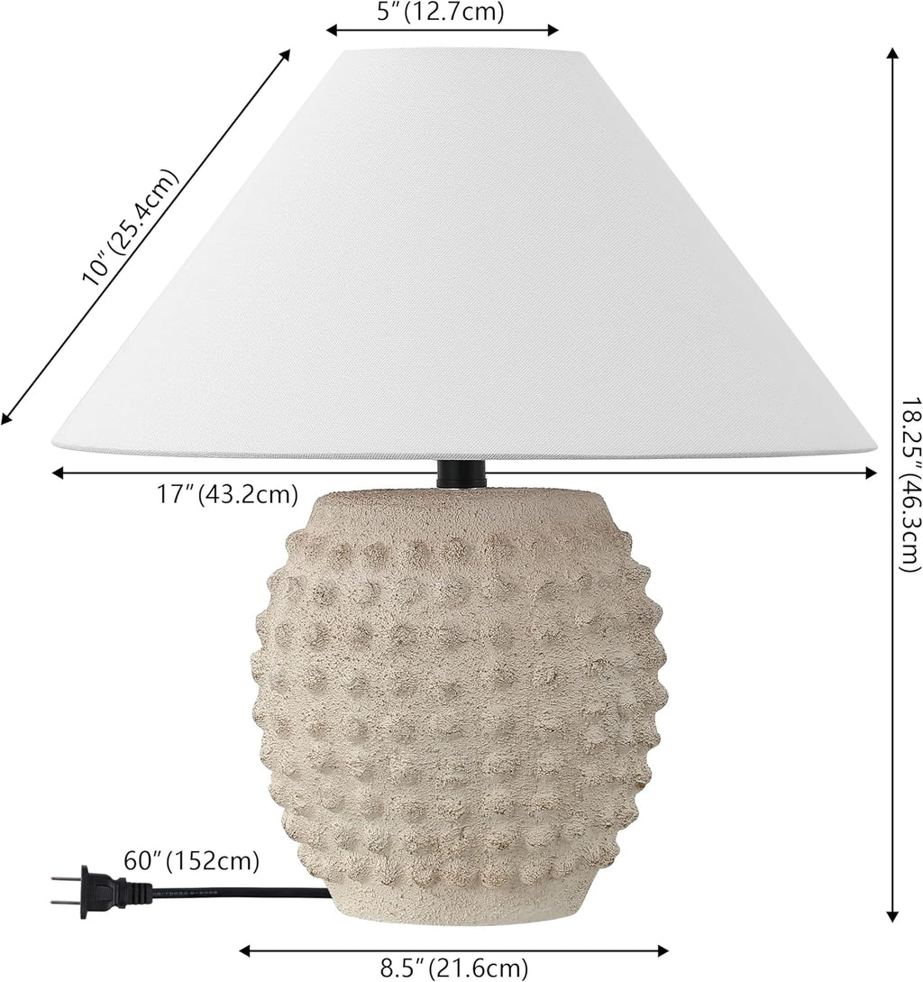 JONATHAN Y 18.25' Matte Cream Ceramic Hobnail Table Lamp Set of 2 for Bedroom, Modern Minimalist Farmhouse Bedside Nightstand Lamps, White Linen Shade, LED Bulbs Included (JYL5601B-SET2)