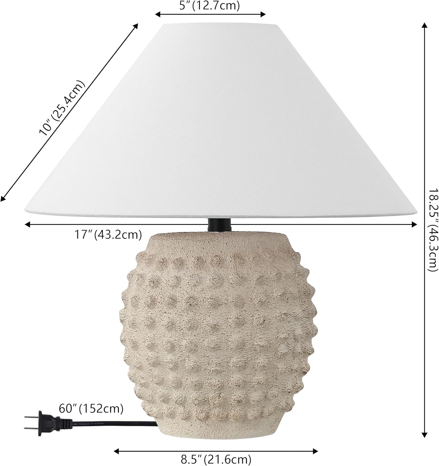 JONATHAN Y 18.25' Matte Cream Ceramic Hobnail Table Lamp Set of 2 for Bedroom, Modern Minimalist Farmhouse Bedside Nightstand Lamps, White Linen Shade, LED Bulbs Included (JYL5601B-SET2)