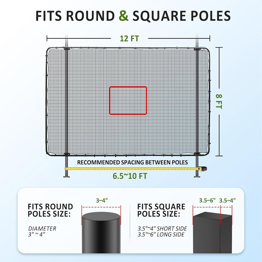Fence-Mount Tennis Rebounder Net 12x8FT – Space-Saving Tennis Practice Wall with Adjustable Rebound Angle – Solo Training Net Fits Most Fence Poles, Heavy-Duty Frame for Outdoor Practice