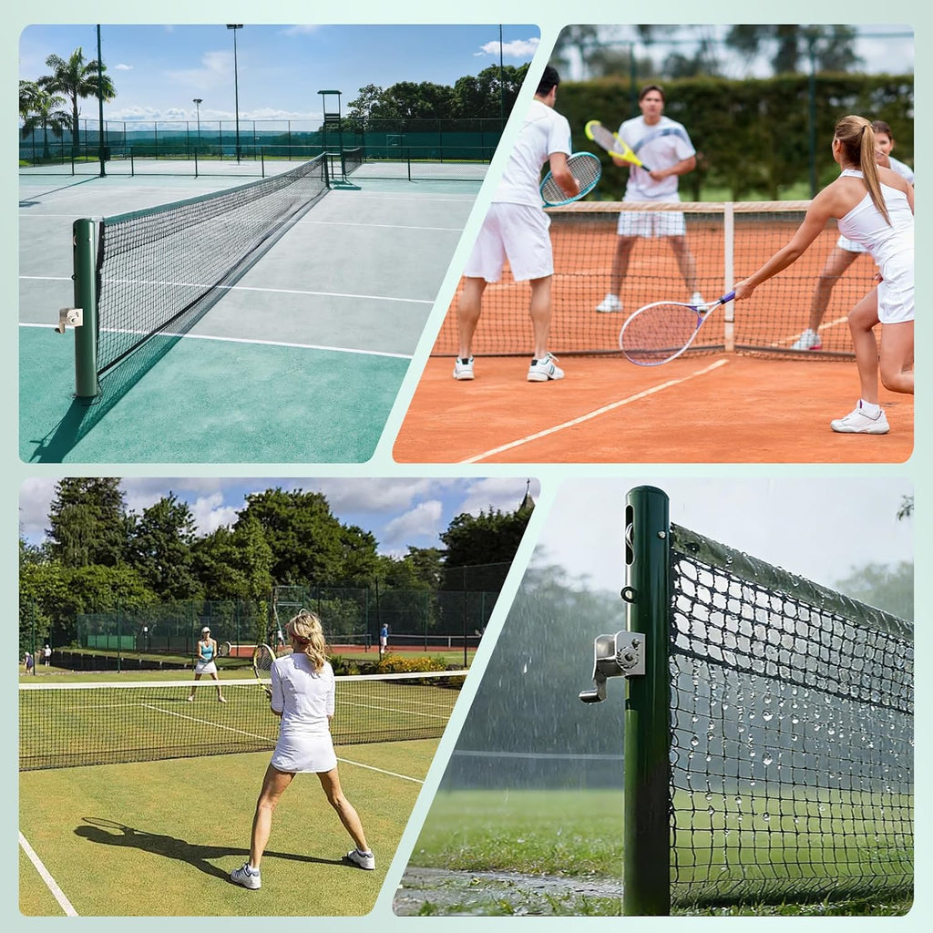 Tennis Posts, Professional Green Tennis Net Posts with Ground Sleeves, Round Heavy Duty Tennis Poles for Outdoor Indoor Tennis Court Training Equipment