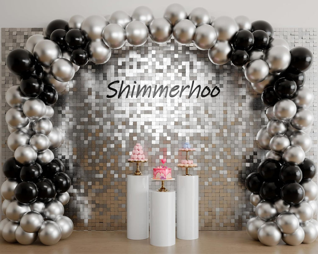 Shimmer Wall Backdrop - 48pcs Decorations Panel | Wedding, Birthday, Anniversary, Engagement & Bridal Shower Party Decor Panel (Silver)