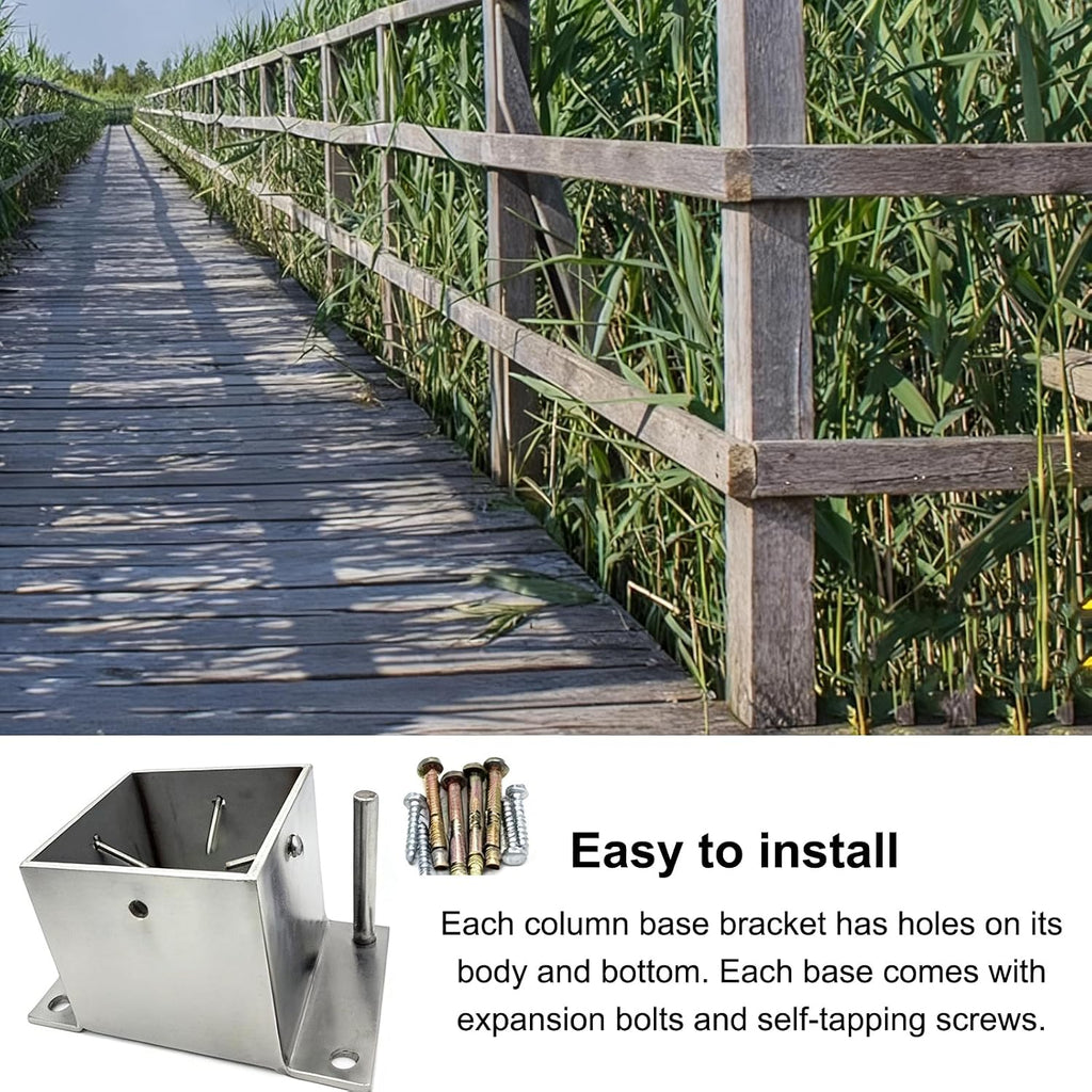 Heavy Duty Stainless Steel Post Base, Railing Post Anchor and Mailbox Support, for Pergola, Railing, and Mailbox Posts(100×100 Mm (3.9×3.9 in))