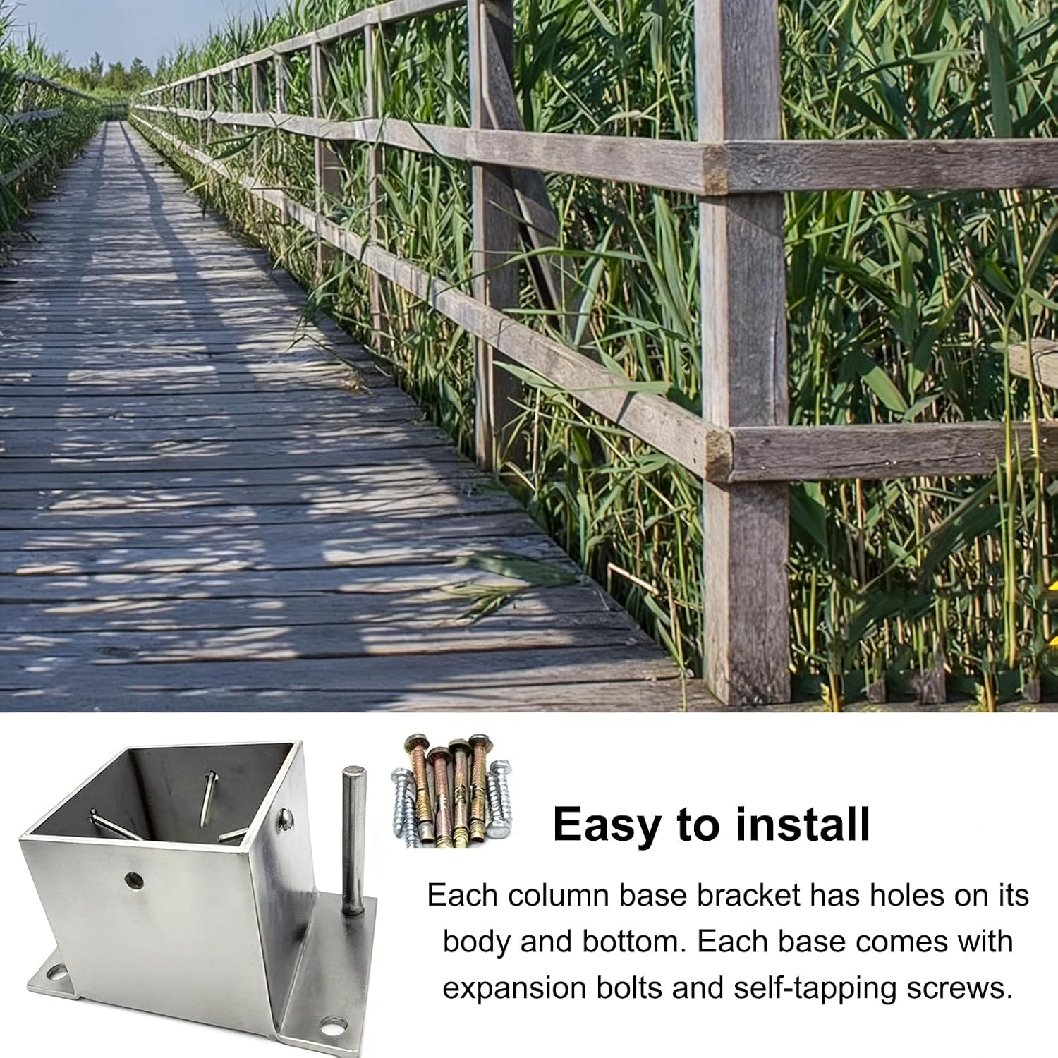 Heavy Duty Stainless Steel Post Base, Railing Post Anchor and Mailbox Support, for Pergola, Railing, and Mailbox Posts(100×100 Mm (3.9×3.9 in))