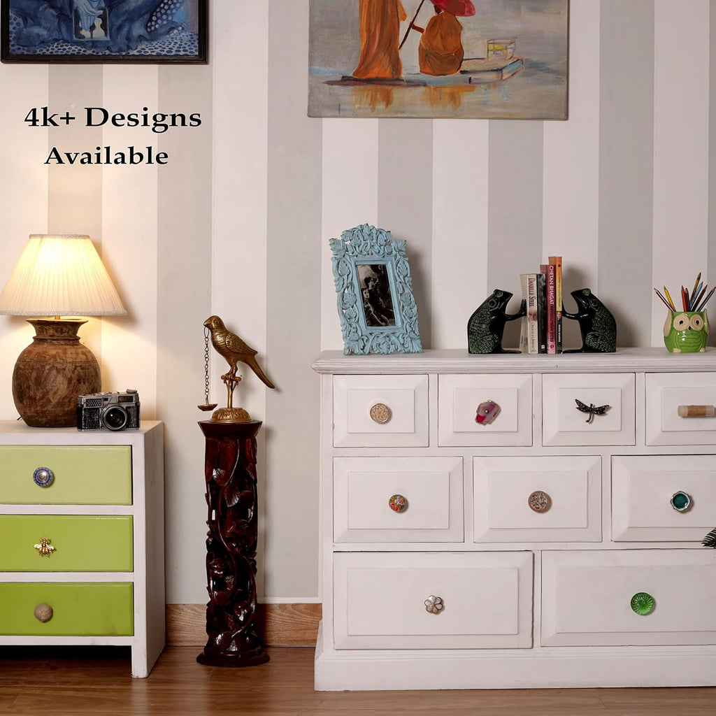 Indian Shelf 16 Piece Leaf Green Brass Decorative Dresser Knobs Drawer Pulls Cabinet Handles Modern Look