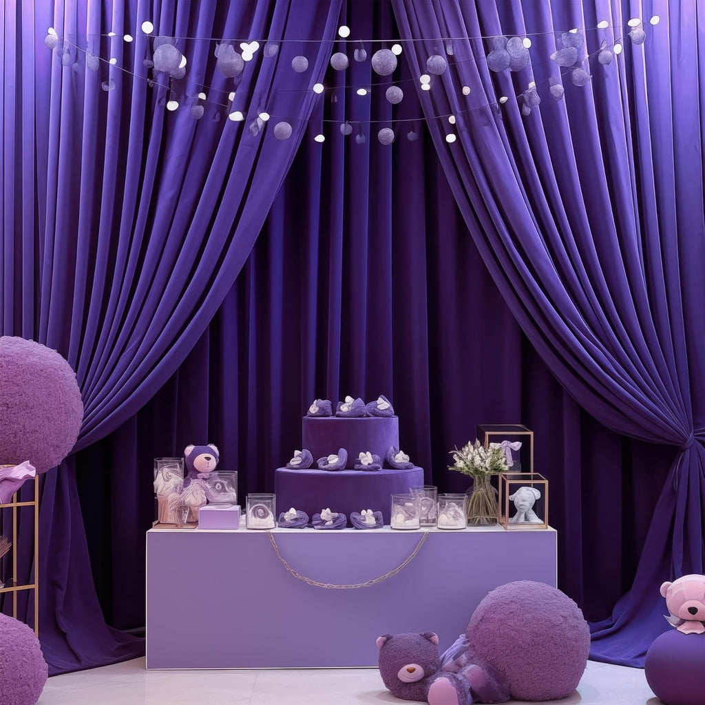 Purple Backdrop Curtains 10 Panels-Wrinkle-Free Purple Curtains Polyester Photography Drapes for Baby Shower Birthday Party Photo Background Backdrop Stand- 40 X10FT
