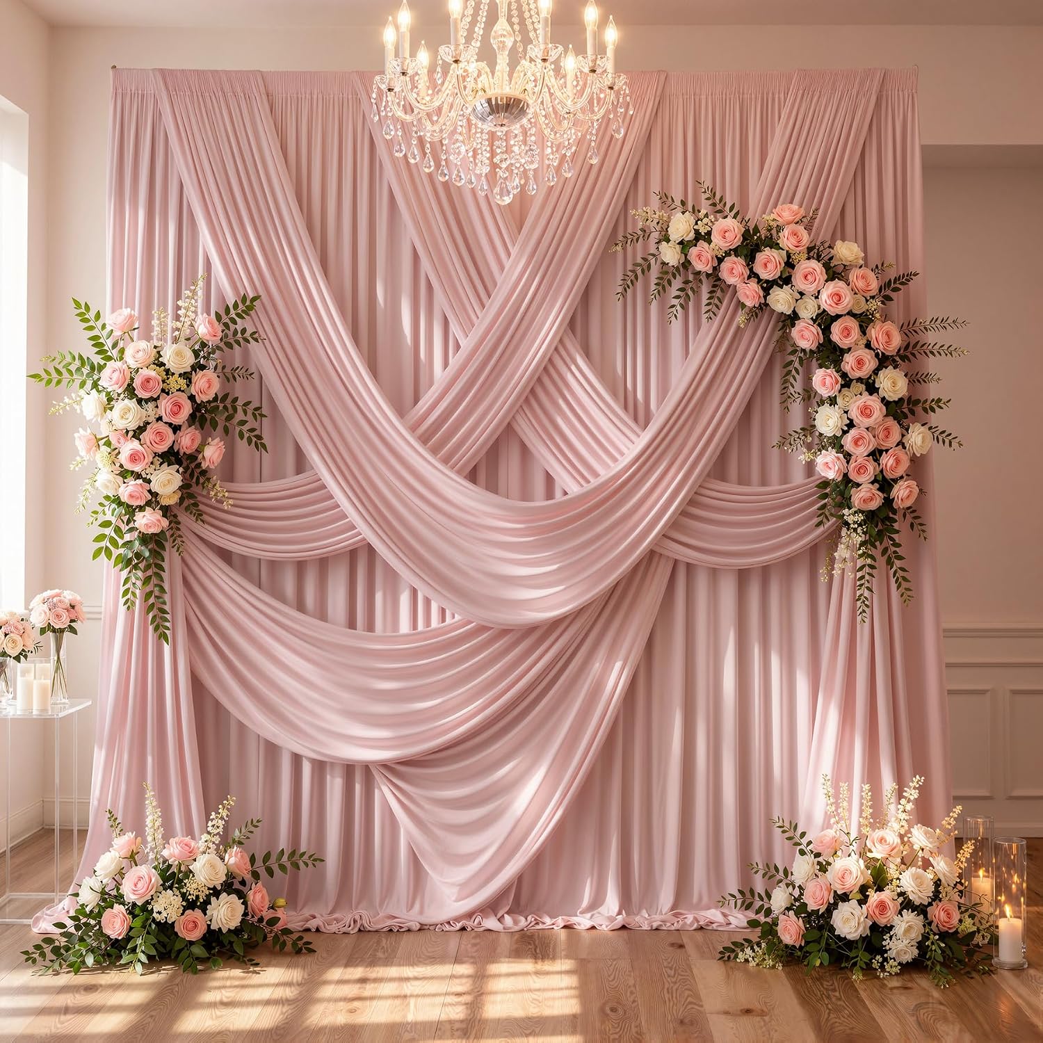 50ftx10ft Wrinkle Free Dusty Pink Backdrop Curtains for Parties, Silky Polyester Photo Backdrop Drapes 10 Panels 5x10ft Back Drop Cloth for Wedding Birthday Baby Shower Photography Background