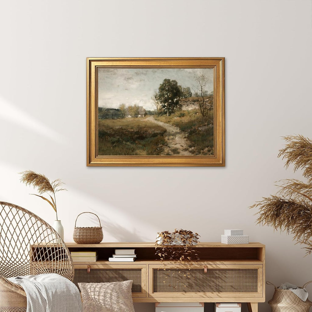 Framed French Countryside Landscape Canvas Wall Art Serene Village View Print Poster Vintage Green Nature Picture Decor Tranquil European Farmhouse Artwork for Living Room Bedroom Office 24x36inch