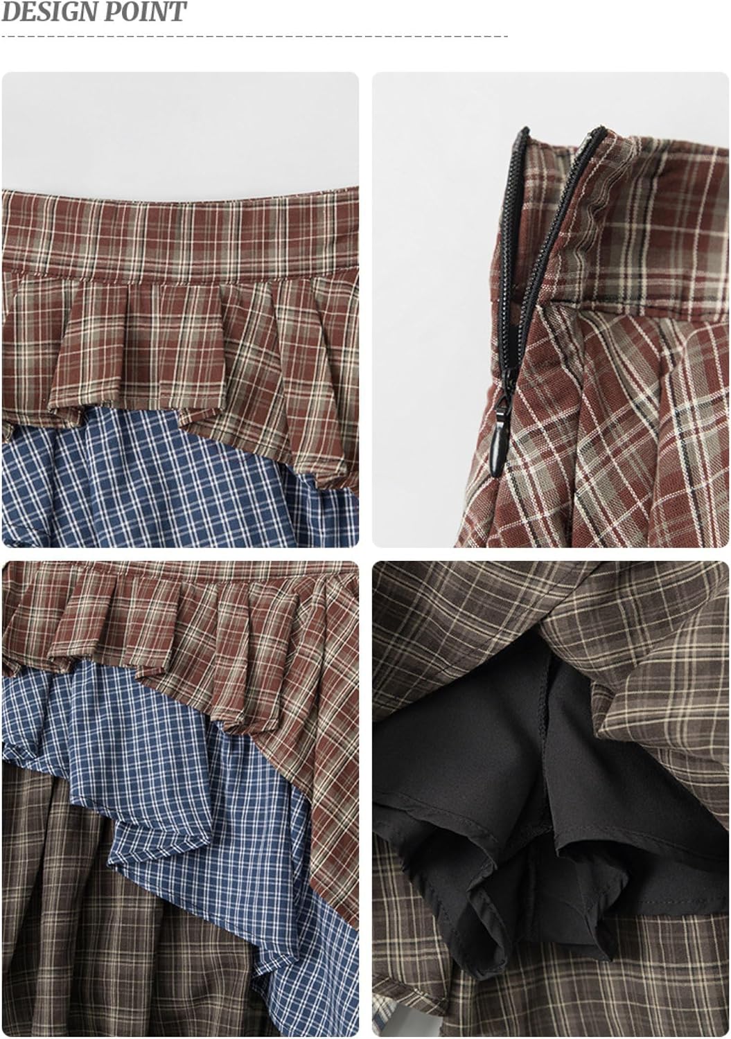 Plaid Splicing Skirts for Women Irregular Ruffle Hem Sexy High Waist Asymmetrical Mini Skirt with Streamers