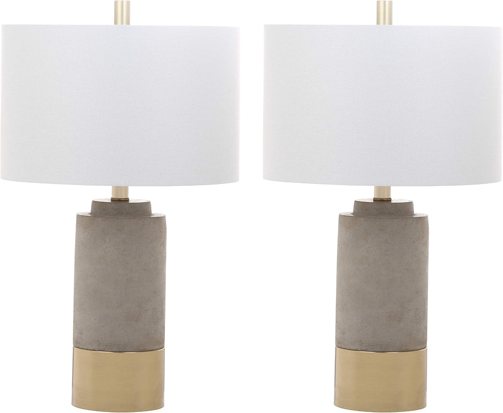 SAFAVIEH Lighting Collection – Set of 2 Modern Contemporary Farmhouse Grey Concrete & Gold 24-Inch Table Lamps for Bedroom, Living Room, Home Office, LED Bulbs Included (LIT4451A-SET2)