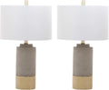 SAFAVIEH Lighting Collection – Set of 2 Modern Contemporary Farmhouse Grey Concrete & Gold 24-Inch Table Lamps for Bedroom, Living Room, Home Office, LED Bulbs Included (LIT4451A-SET2)