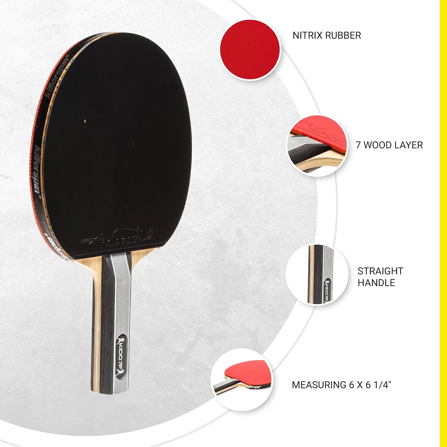 Killerspin KIDO 7P RTG Ping Pong Paddle, Advanced Table Tennis Players, Memory Book Paddle Case, Red/Black