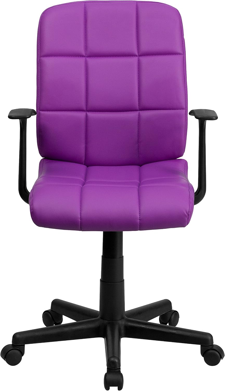 Flash Furniture Clayton Mid-Back Purple Quilted Vinyl Swivel Task Office Chair with Arms