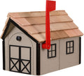 Amish Cedar Roof Wooden Mailbox with Window & Door Trim (Clay with Black Trim)