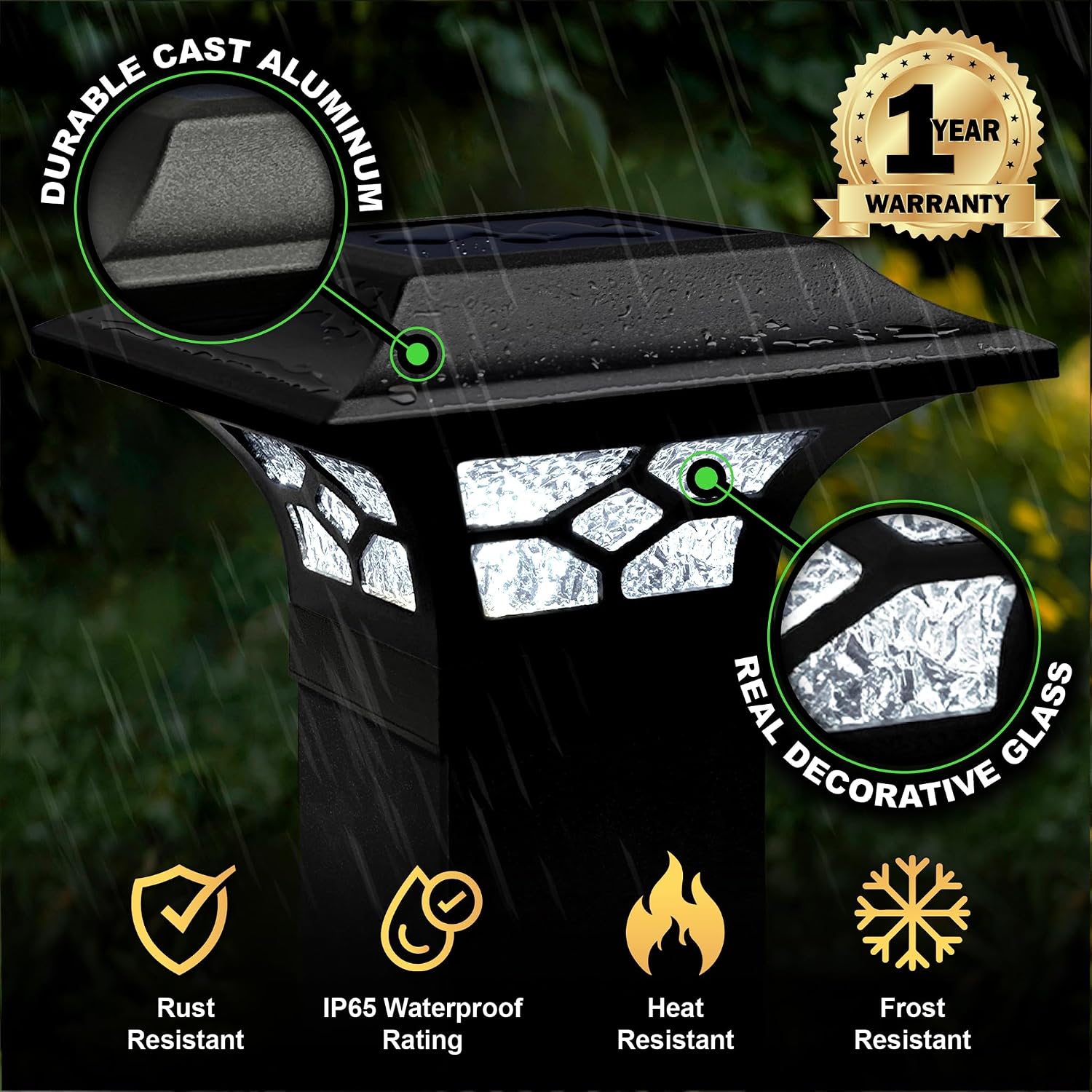 Classy Caps Kingston Solar Post Caps 8 Pack - Fits 2x2 2.5x2.5 3x3 Posts (Black)