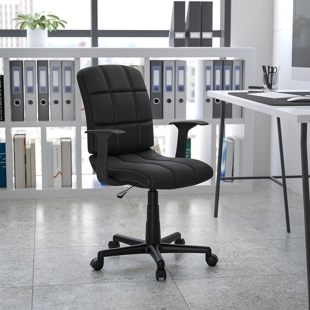 Flash Furniture Clayton Mid-Back Black Quilted Vinyl Swivel Task Office Chair with Arms