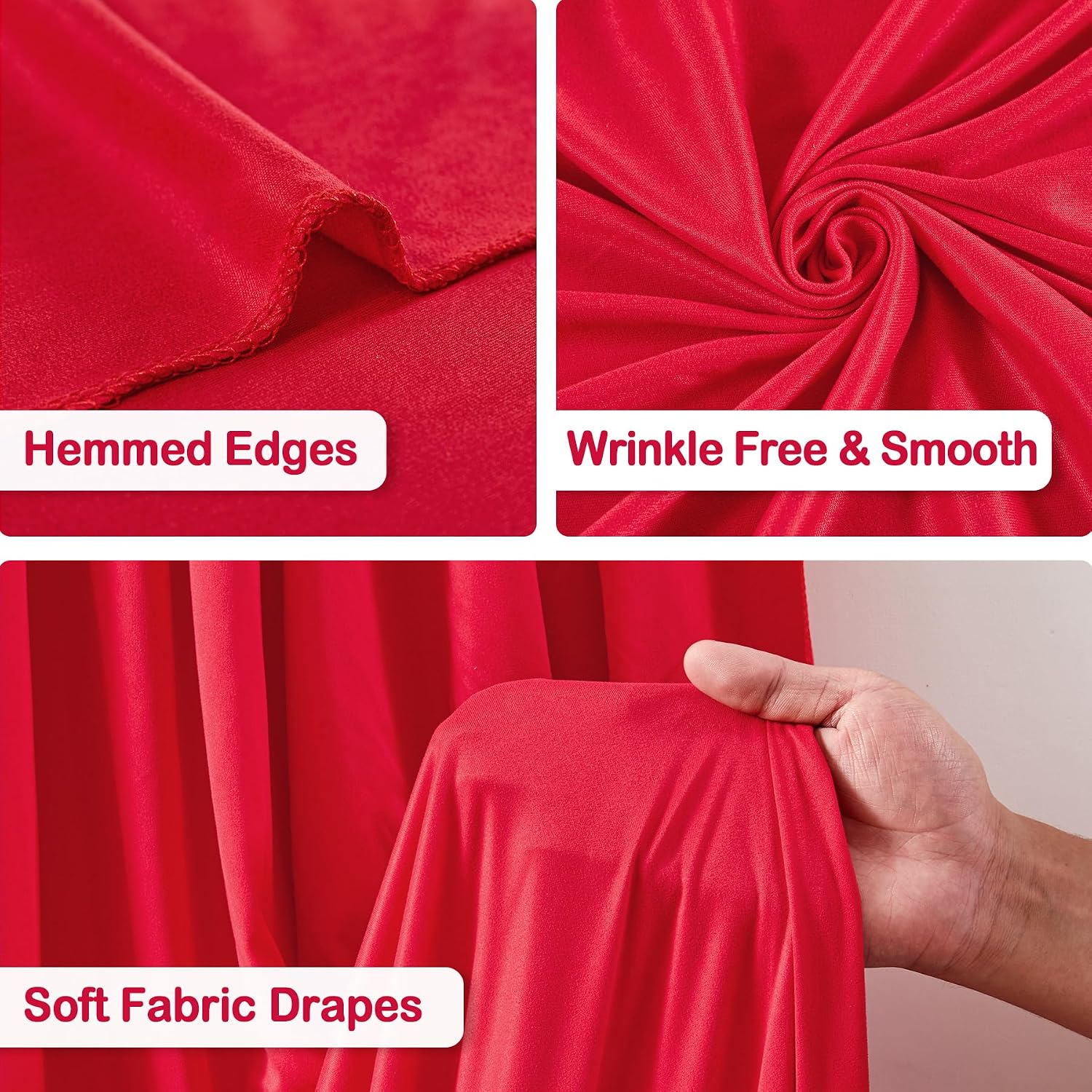 10 Panels Red Backdrop Curtains - Wrinkle Free Fabric Backdrop Curtain for Photoshoot, 10FT Wedding Party Photo Backdrop Drapes for Birthday Baby Shower Photography Stage Background Decorations