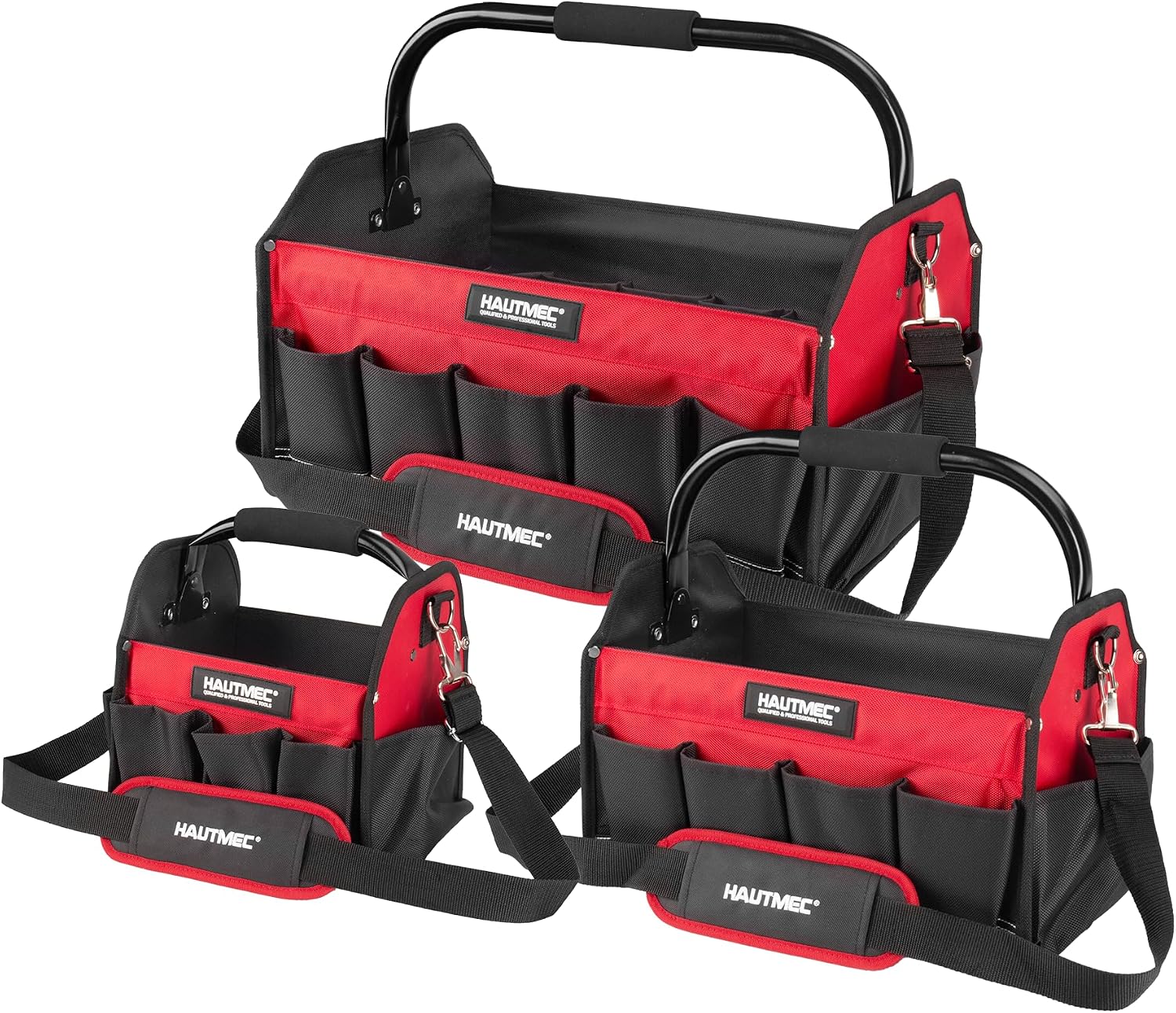 HAUTMEC 3PCS Heavy-Duty Tool Tote Bag Set, 1680D Rigid Frame Tool Bags with Foldable Handle & Padded Shoulder Strap, Water-Resistant Hard Base, Multi-Pocket Tool Box Organizer – HTTBH25052
