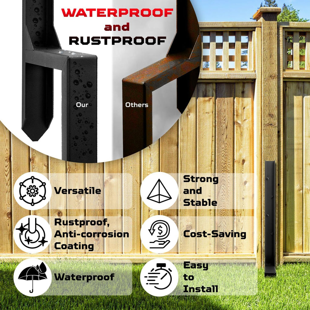 Fence Post Repair Kit, Heavy Duty Steel Fence Post Anchor Ground Spike for Repair Tilted, Broken Wood Fence Post (Double Legs - Set 6)