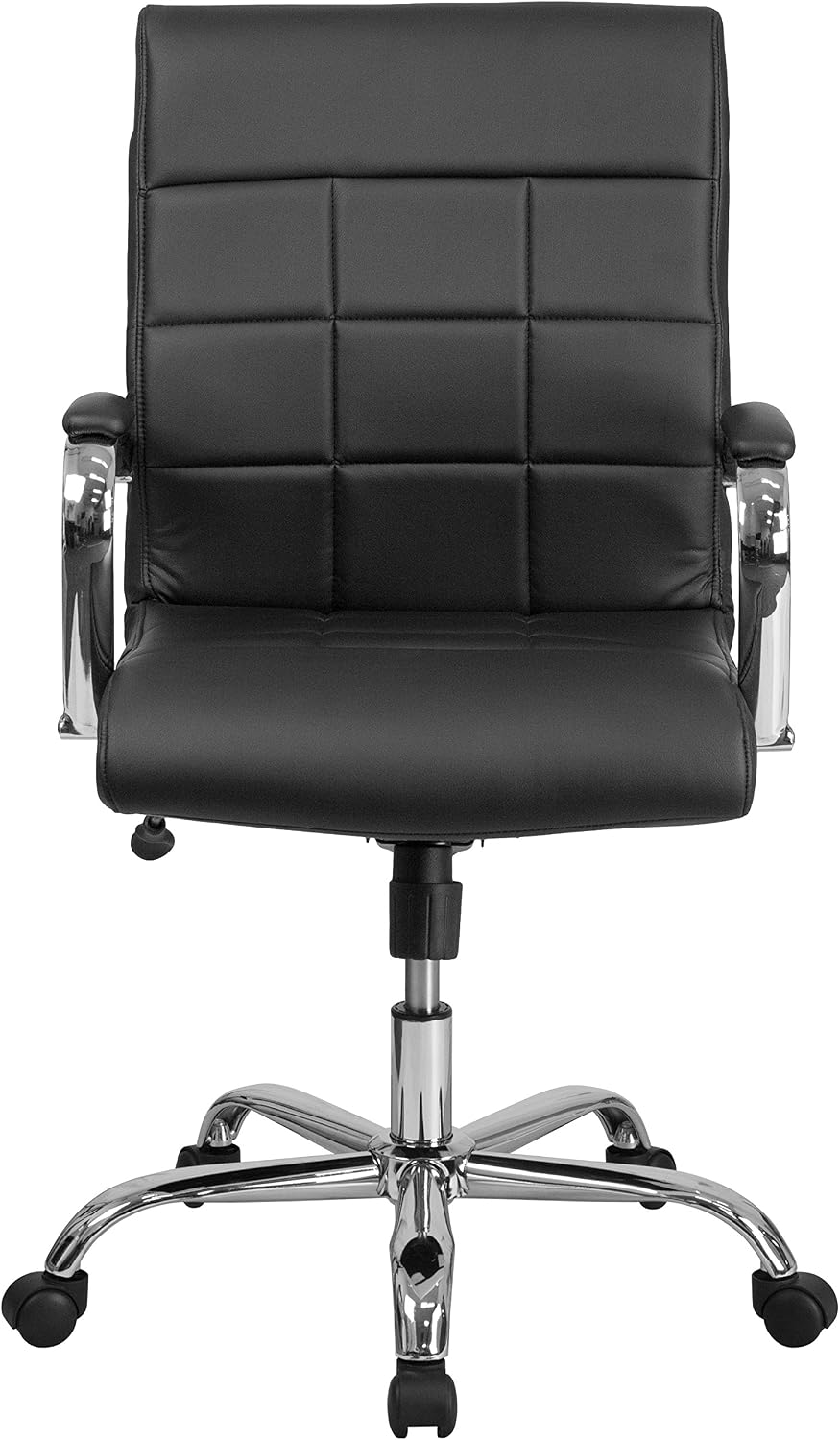 Flash Furniture Vivian Mid-Back Swivel Vinyl Upholstered Desk Chair with Padded Seat and Armrests, Adjustable Height Padded Office Chair, Black/Chrome