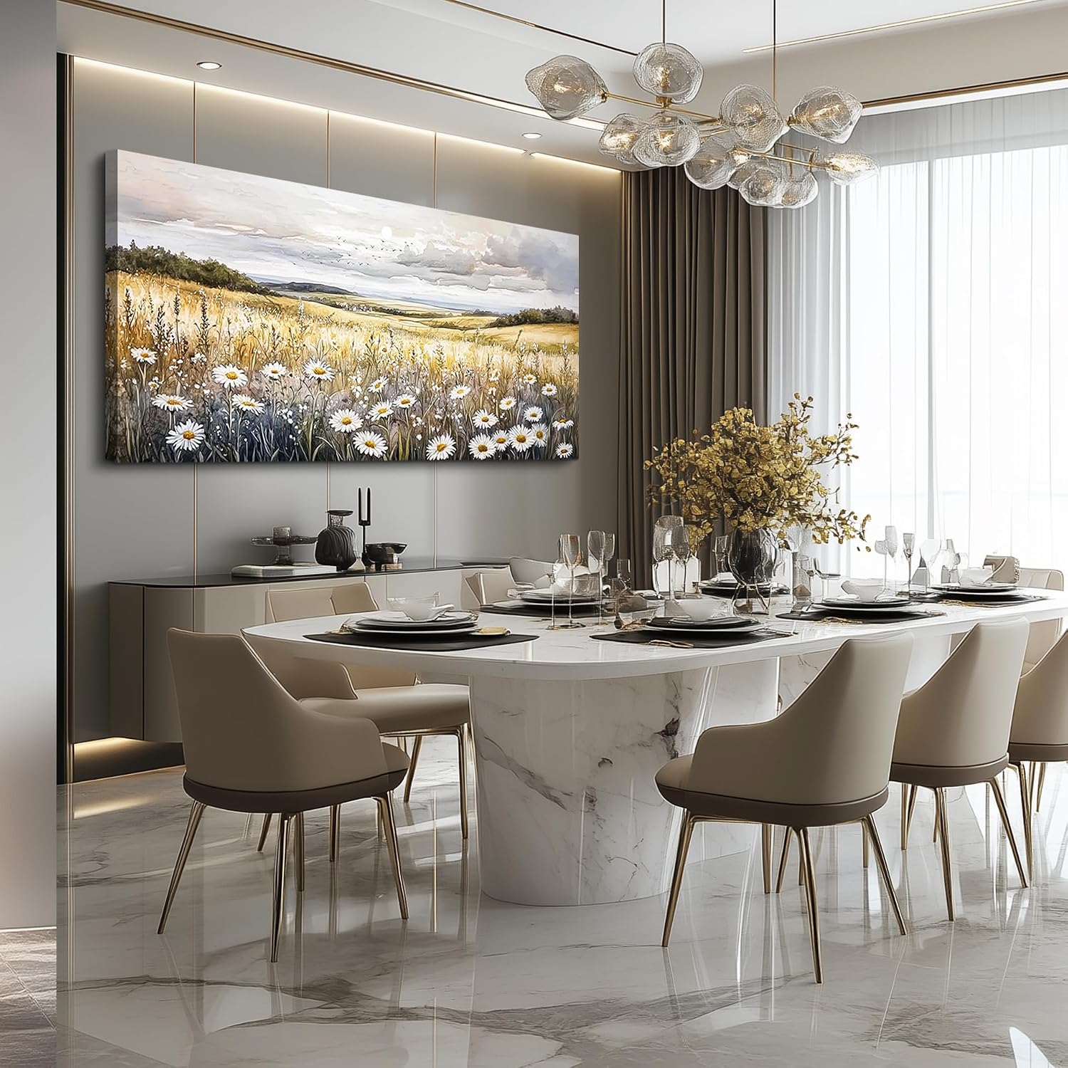 ZUITINGHUA Canvas Wall Art For Living Room Large Wall Decor For Office Bedroom Decoration White Flower Landscape Picture Grassland Painting Artwork Room Wall Mural Aesthetic Home Decor 30x60 In