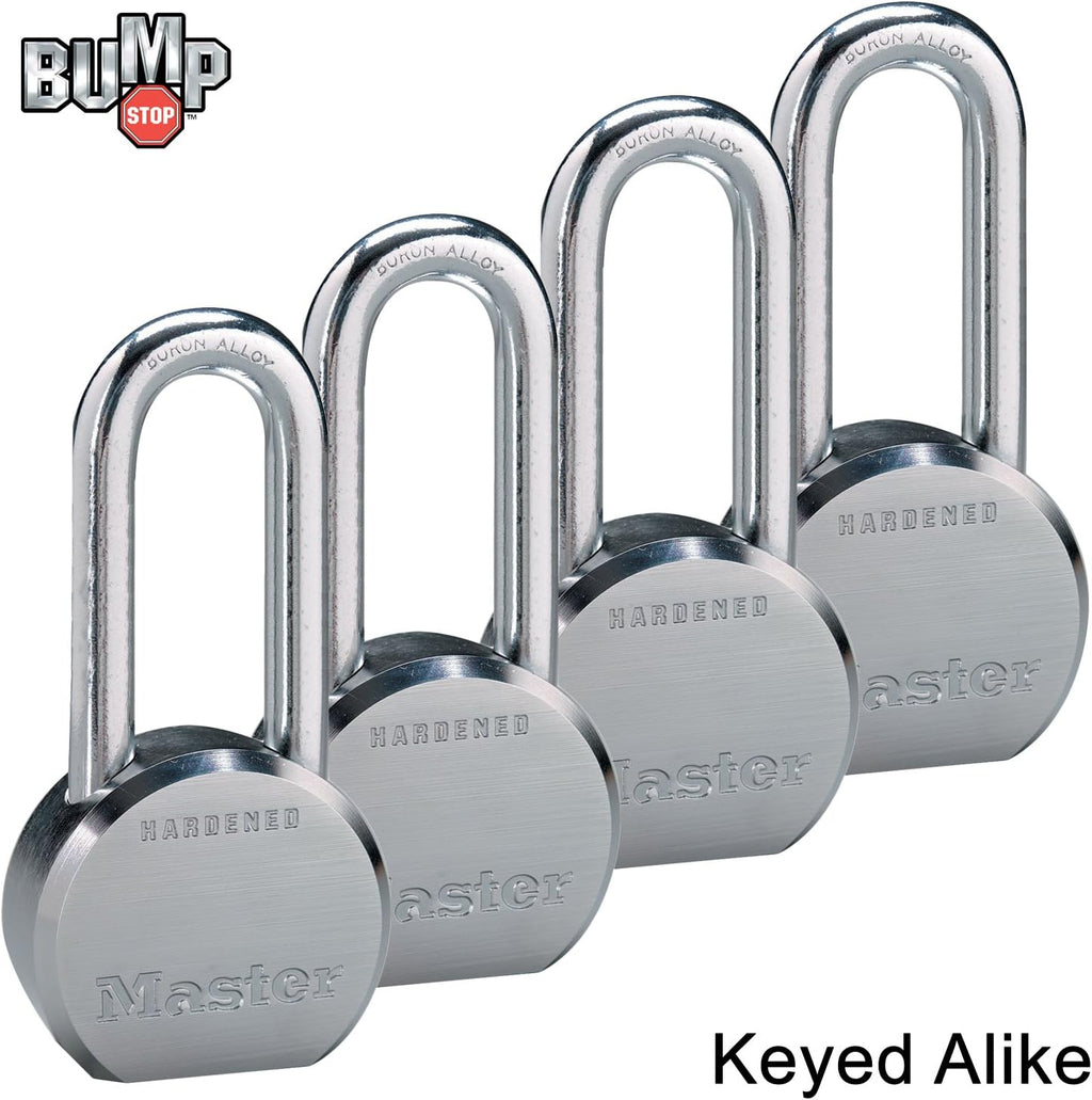 Master Lock - (4) High Security Pro Series Keyed Alike Padlocks w/8 Keys, 6230NKALH-4 w/BumpStop Technology