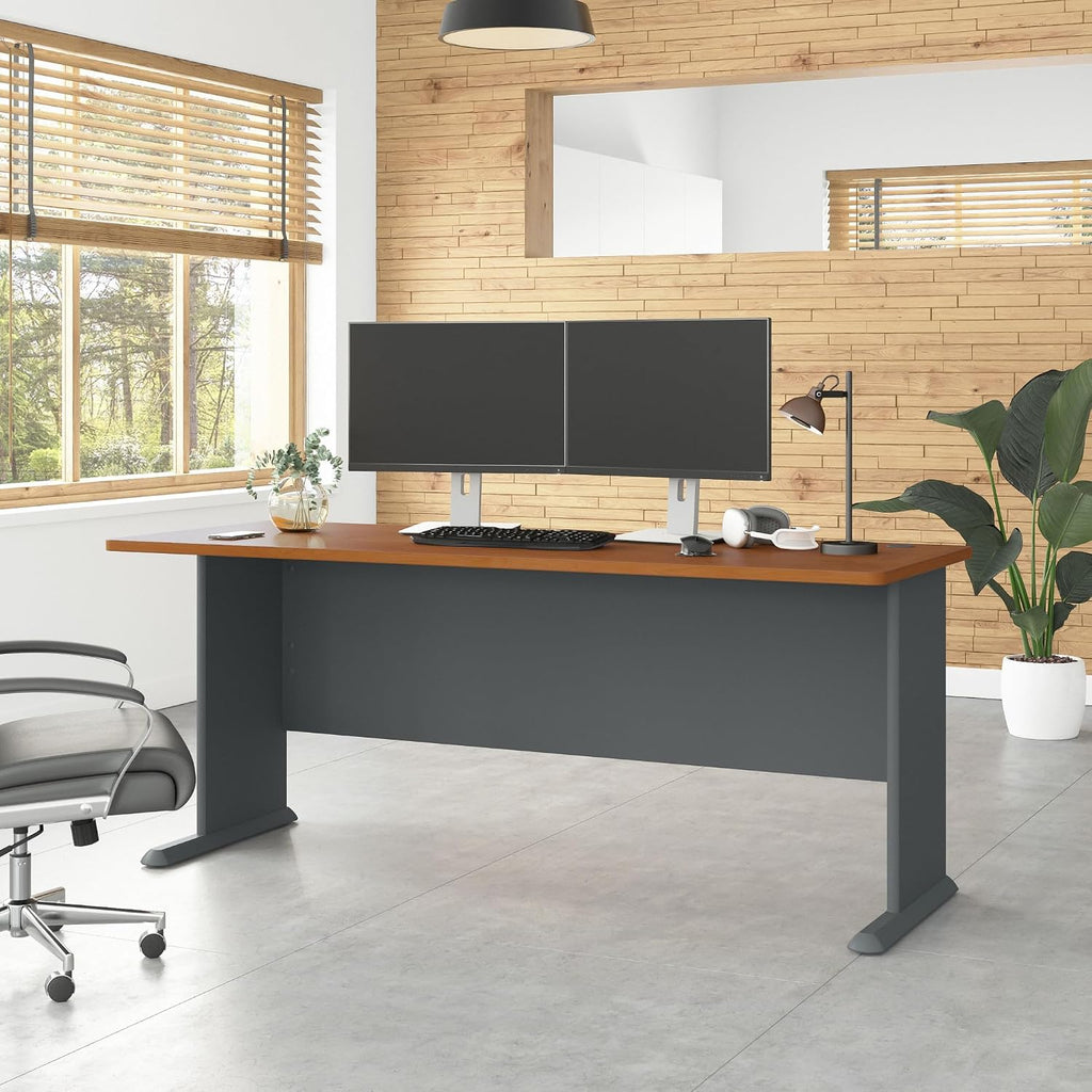 Bush Business Furniture Series A 72W Desk in Natural Cherry and Slate, Large Workstation for Home or Professional Workspace, Desktop Solution for Office Use