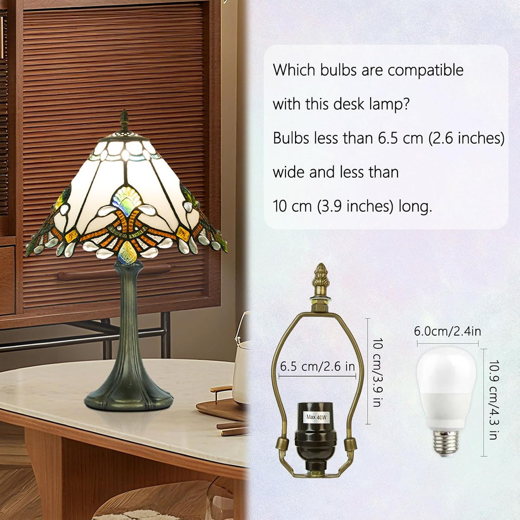 12 Inch Baroque Style Tiffany Table Lamp, Vintage Stained Glass Desk Lamp with Remote Control, 3 Color Temperature & Brightness Level for Office Home Bedroom Living (White)