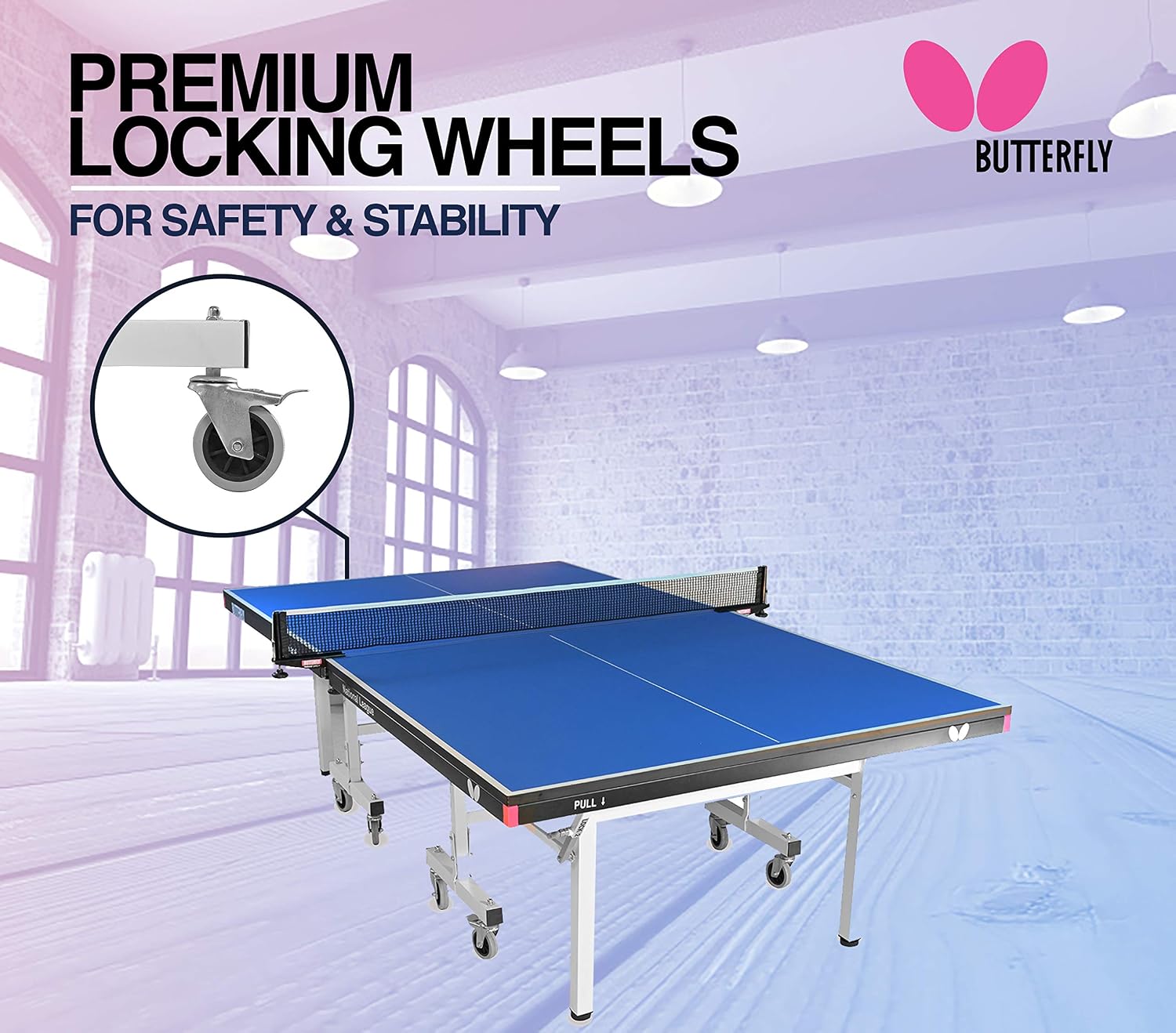 Butterfly National League 25 Table Tennis Table | 10 Minute Quick Assembly Ping Pong Table | 25mm Indoor Top | Tournament Grade