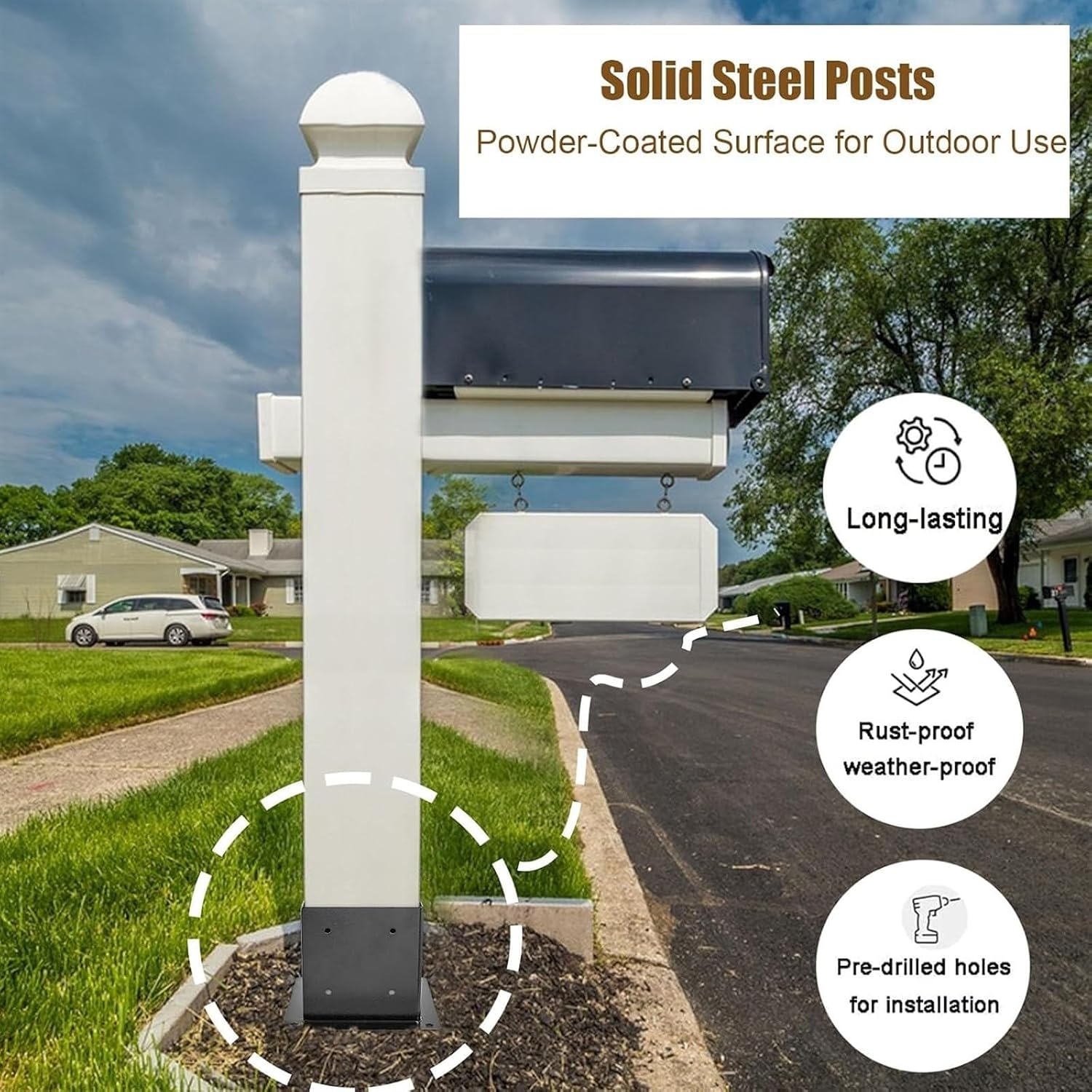 Wood Fence Post Anchor Base, Black Heavy Duty Deck Holders Porch Railing Post Bracket with Installation Kit, Apply to 3.5 'x3.5' Mailbox Wood Column Protector(4pack)
