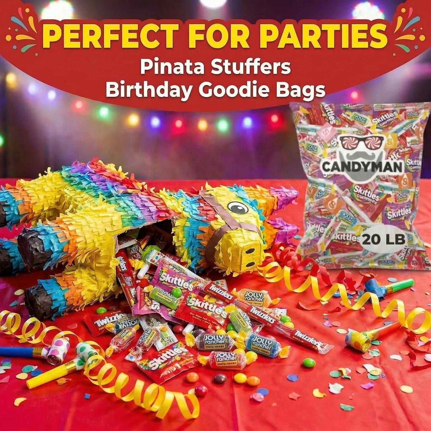 CANDYMAN Assorted Candy Variety Pack 20lbs, Candy Bulk Individually Wrapped, Party Favors Goodie Bags, Pinata Stuffers, Birthday Parties, Father's Day, Ship Cold