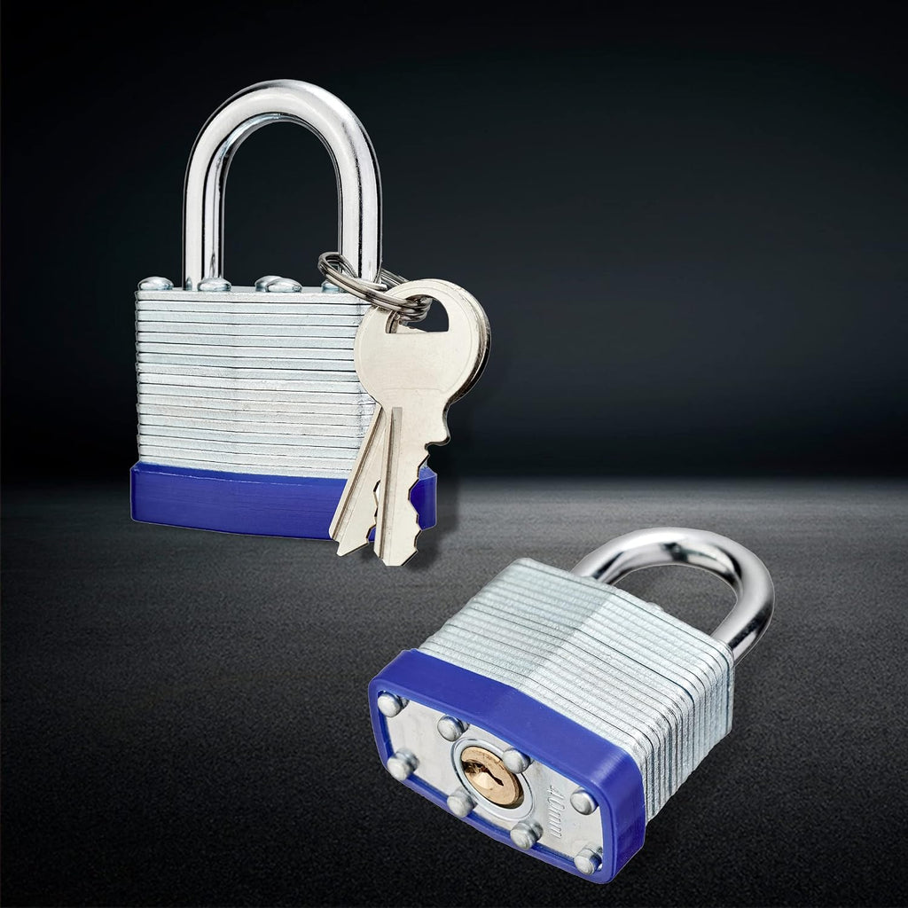 Lock Outdoor Padlocks, Laminated keyed Padlock, 1-9/16 in Wide Body, Padlock Set with Keys (60Pack)