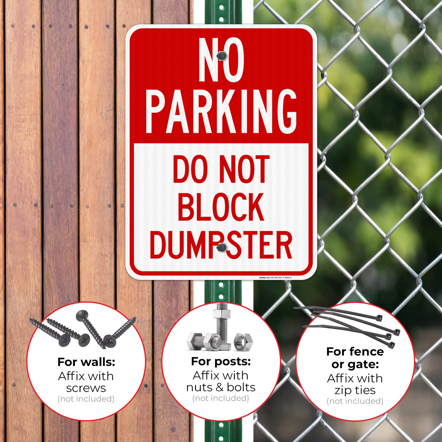 No Parking Do Not Block Dumpster Sign, 18x24 Inches, 3M EGP Reflective with Post & Cast Iron Base Stand Set Made in USA by Sigo Signs