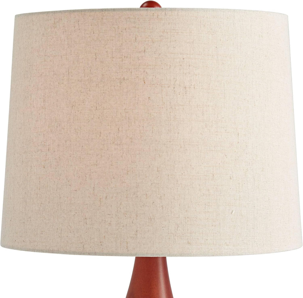 360 Lighting Brice 23' High Small Mid Century Modern Accent Table Lamps Set of 2 Ivory Wood Ceramic Living Room Bedroom Bedside Nightstand House Office Home Reading Kitchen Off-White Shade