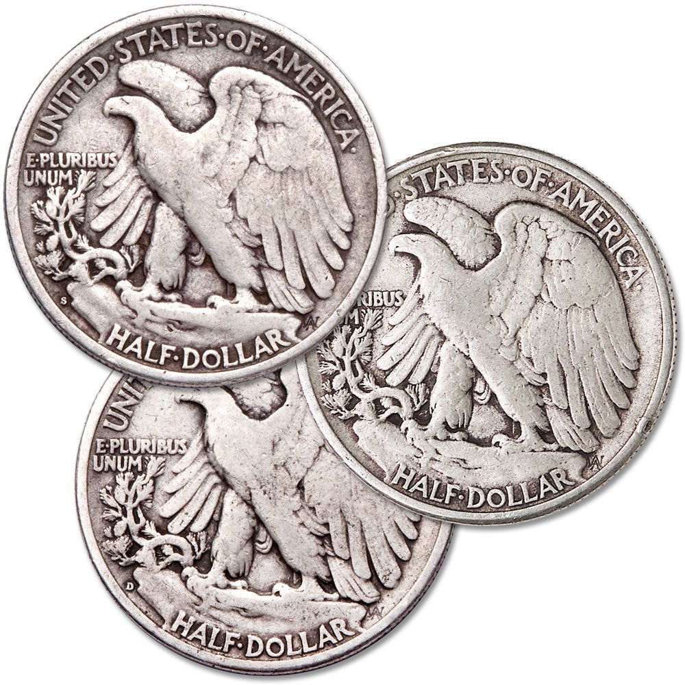 Liberty Walking Half Dollar 3 Coin PDS All Mint Gift Set VG 90% Silver 50c