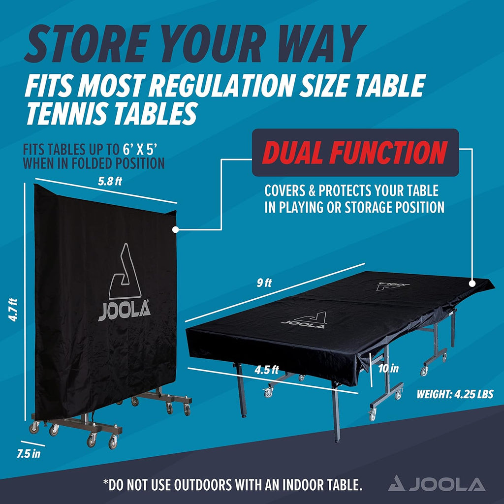 JOOLA Outdoor Ping Pong Table Cover Fits Both Folding & Flat Tables-Heavy Duty Waterproof Cover w/ PVC Coating-Dual Function,Fits 9x5 Tables in Upright or Down Positions-Inside & Outside (Pack of 8)