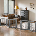 PUPETPO Freestanding Pet Gates with Walk Through Door, Dog Indoor Fence, Dog Gate for The House, Doorway, Stairs, Extra Wide Pet Gate, Support Feet Included, 120 Inch Wide, 6 Panels 24' Tall, Gray